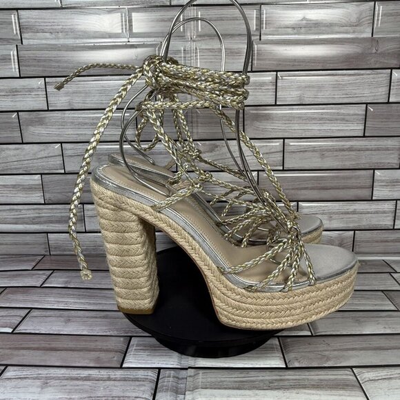 PAIGE Women's Braided Metallic Ankle-Strap Platform Espadrilles Sandals‎ Size 10 - Picture 1 of 8